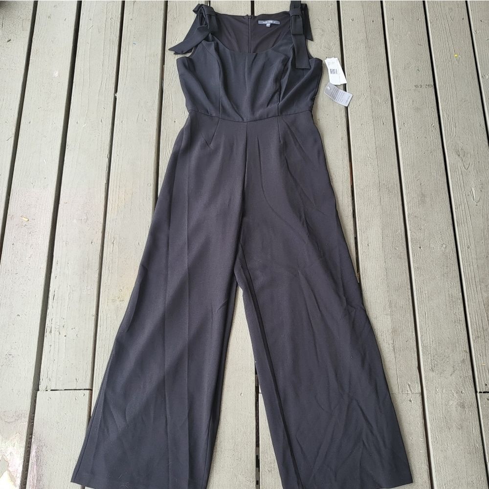 NWT Julia Jordan Bow Shoulder Jumpsuit‎ Sleeveless Scoop Neck Wide Leg Black 14